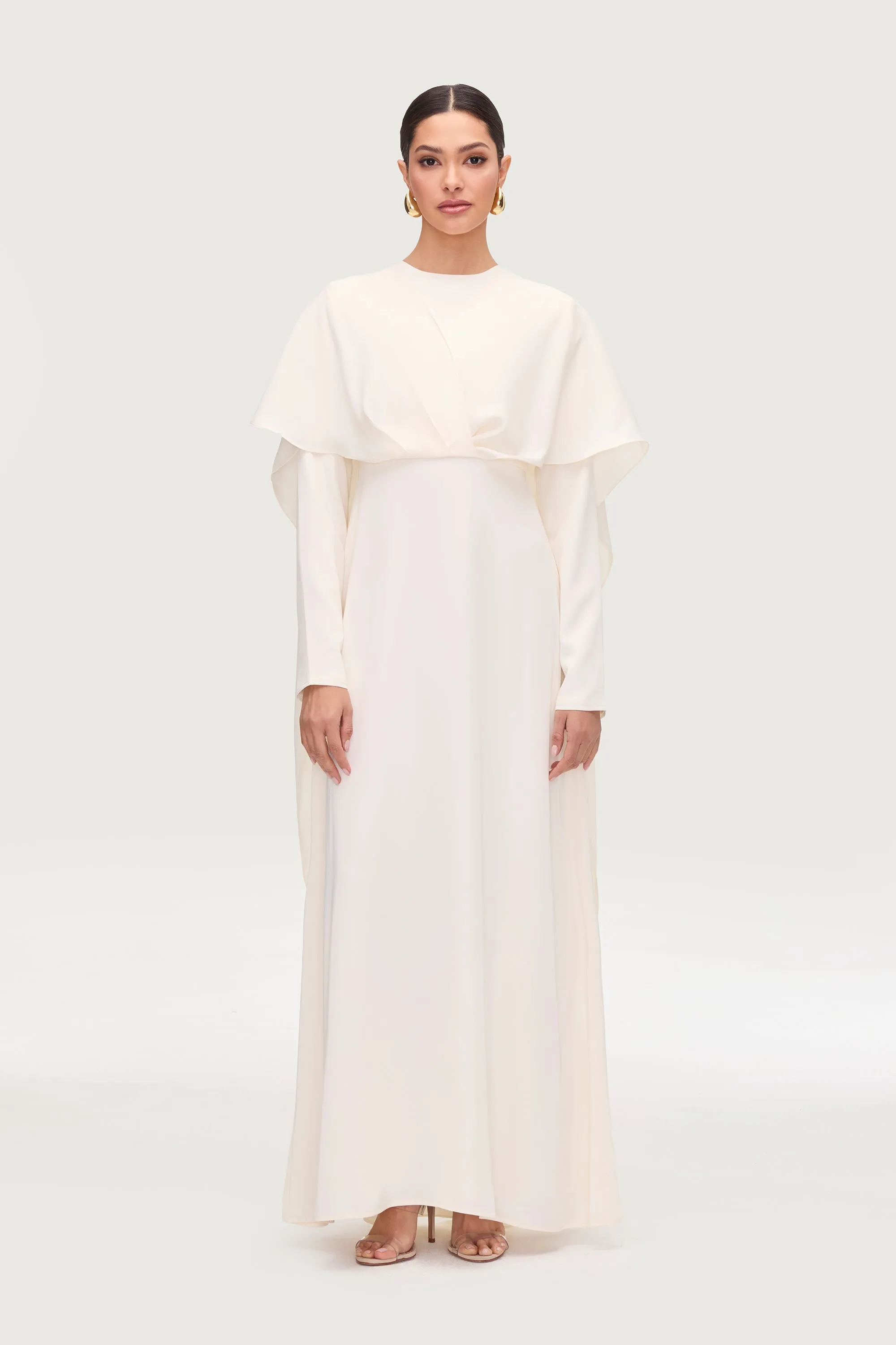 Misbah Cross Front Cape Gown - Off White
