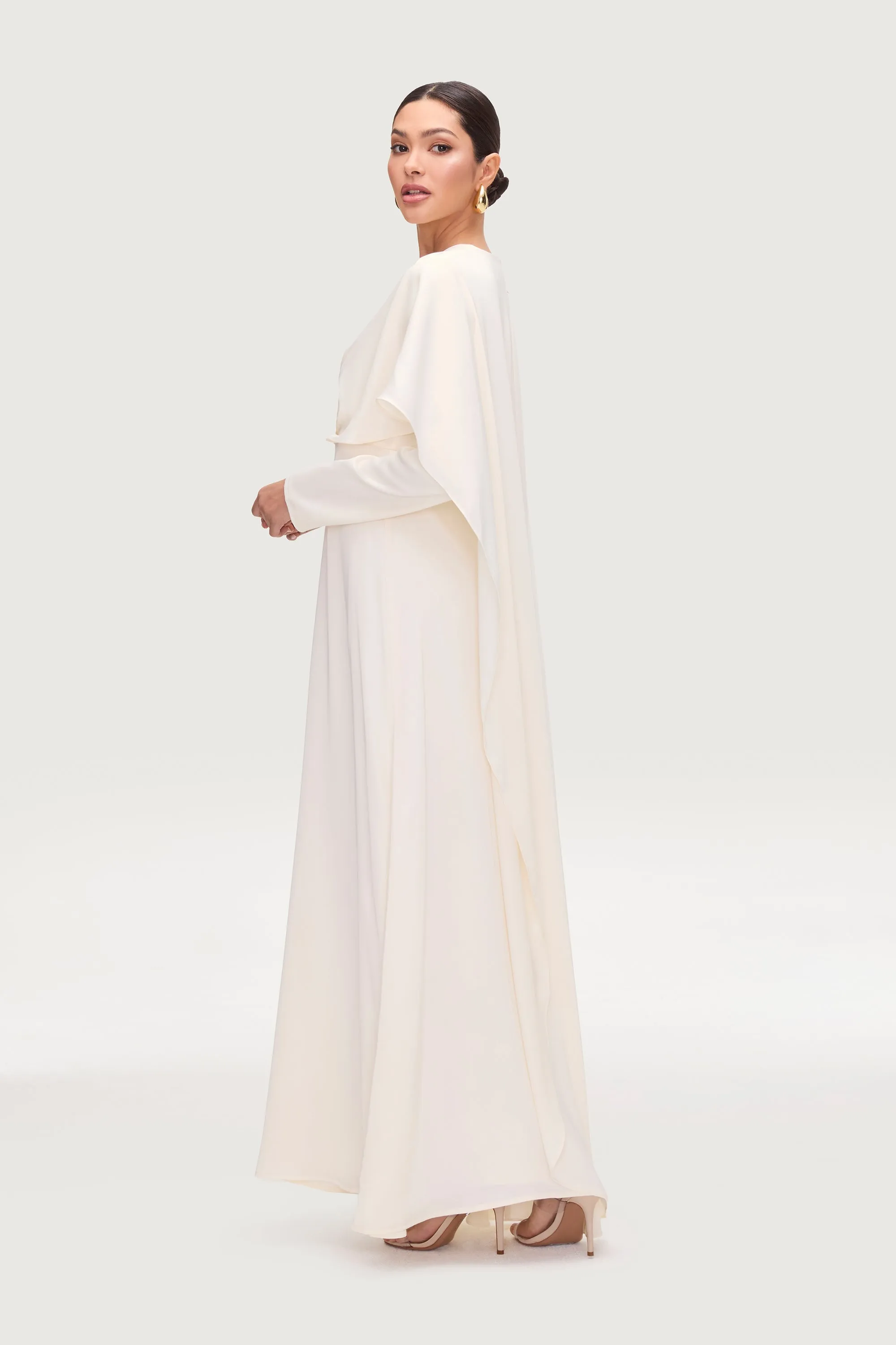 Misbah Cross Front Cape Gown - Off White
