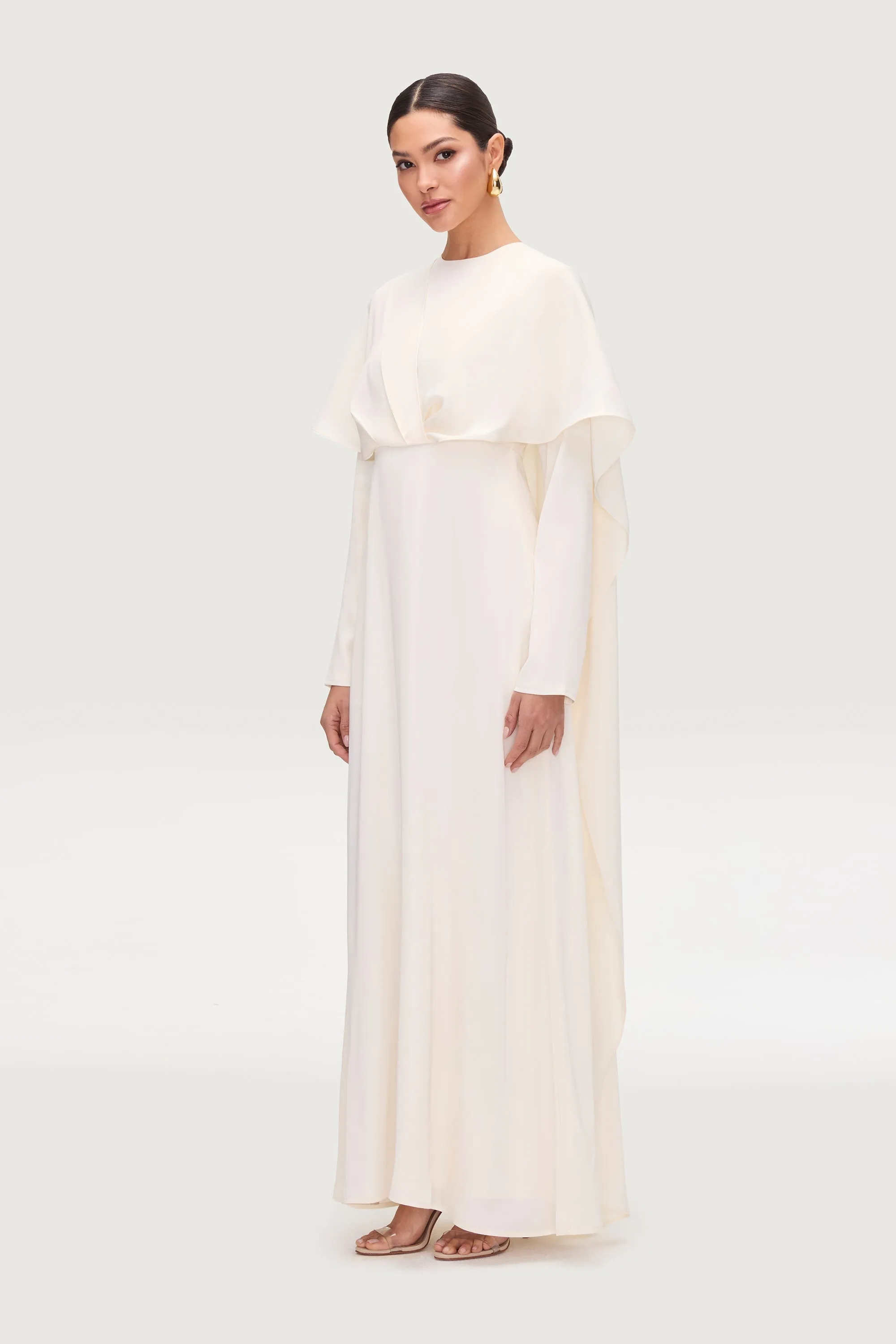 Misbah Cross Front Cape Gown - Off White
