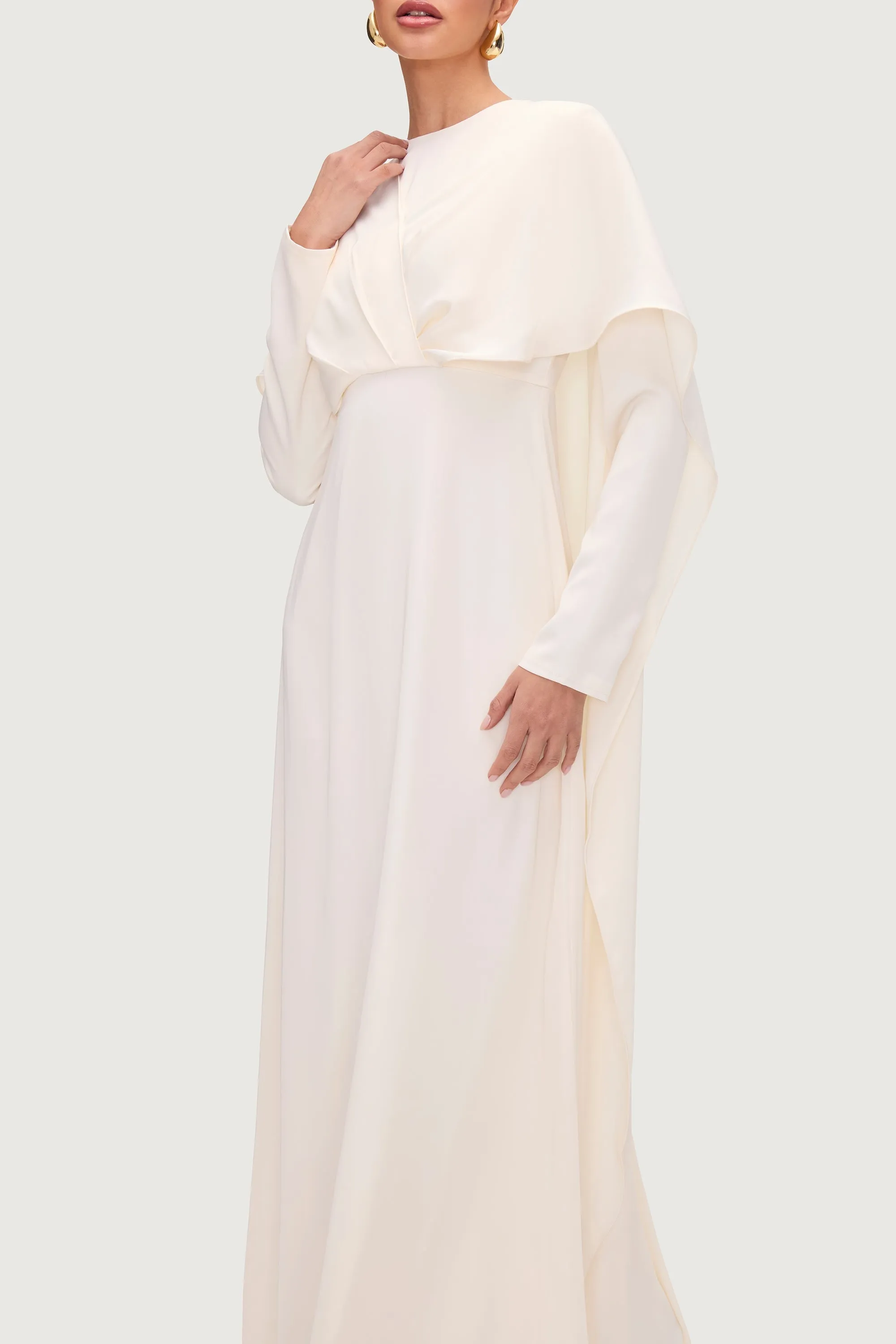 Misbah Cross Front Cape Gown - Off White