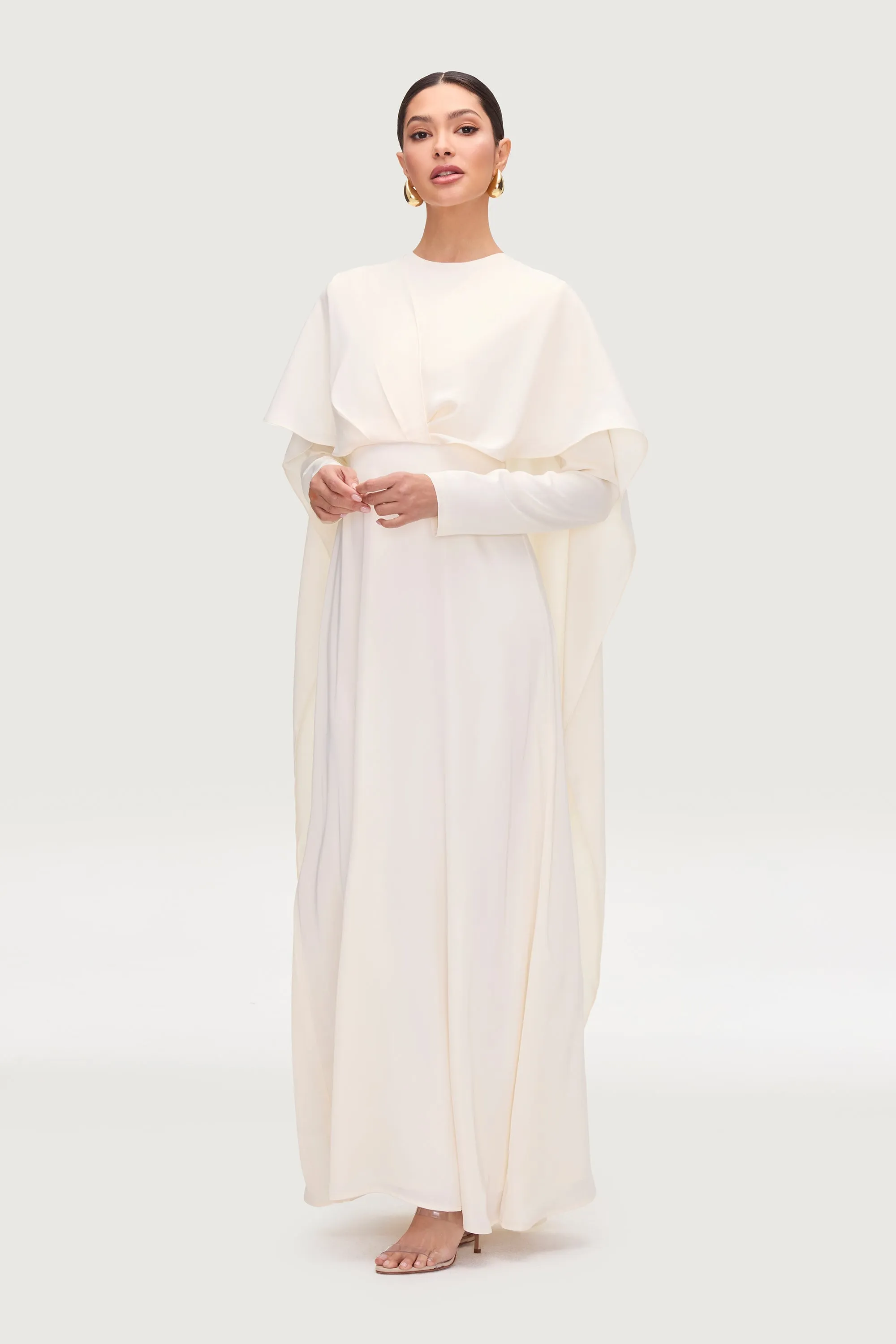 Misbah Cross Front Cape Gown - Off White