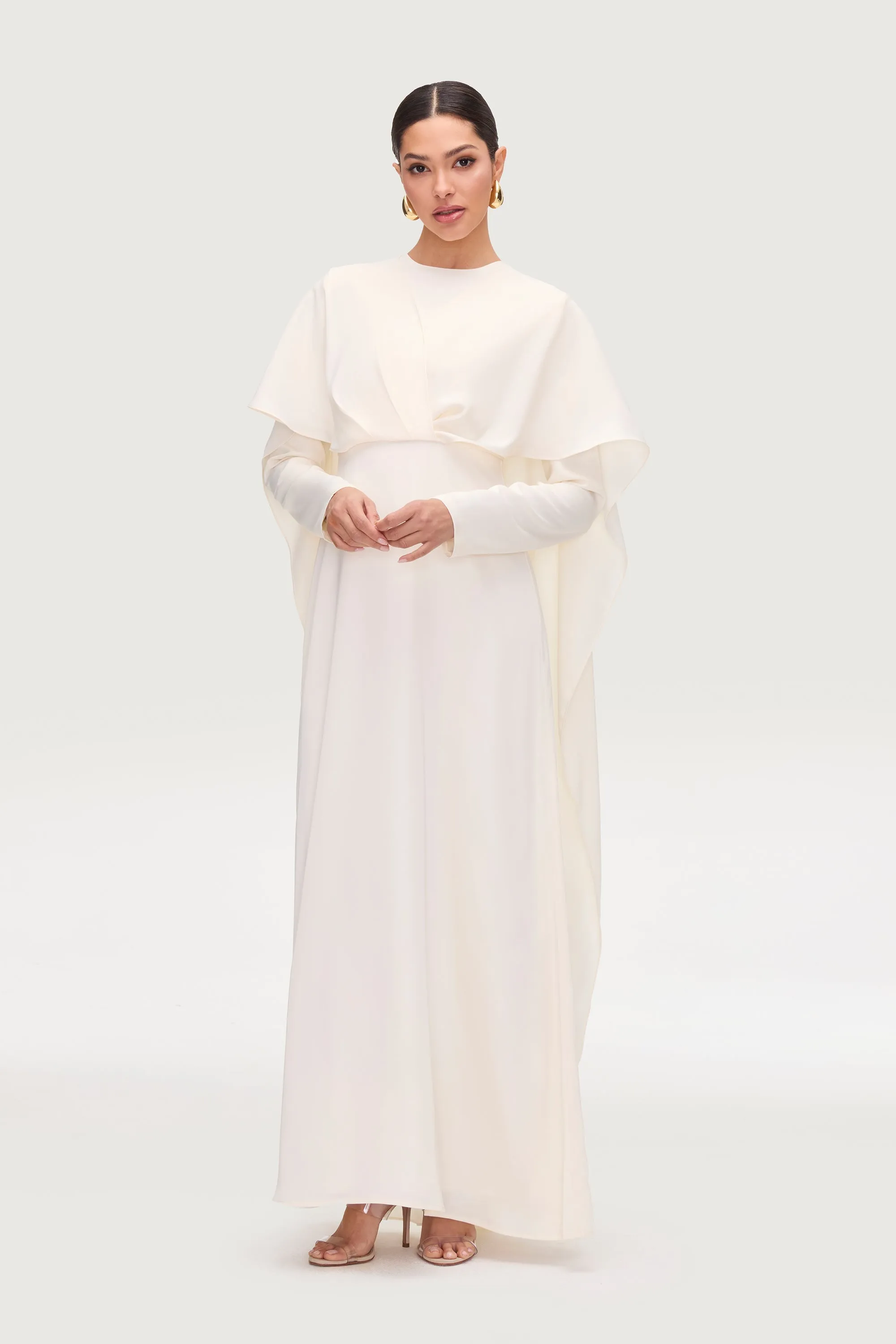 Misbah Cross Front Cape Gown - Off White