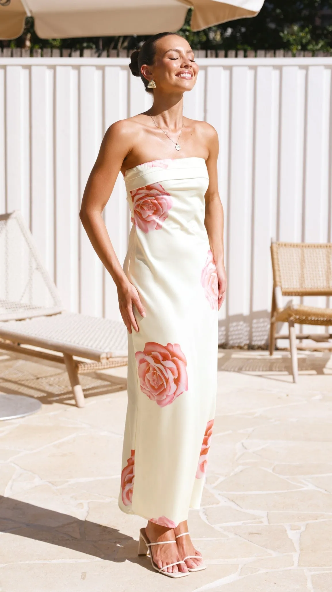Miya Maxi Dress - Yellow / Pink Floral