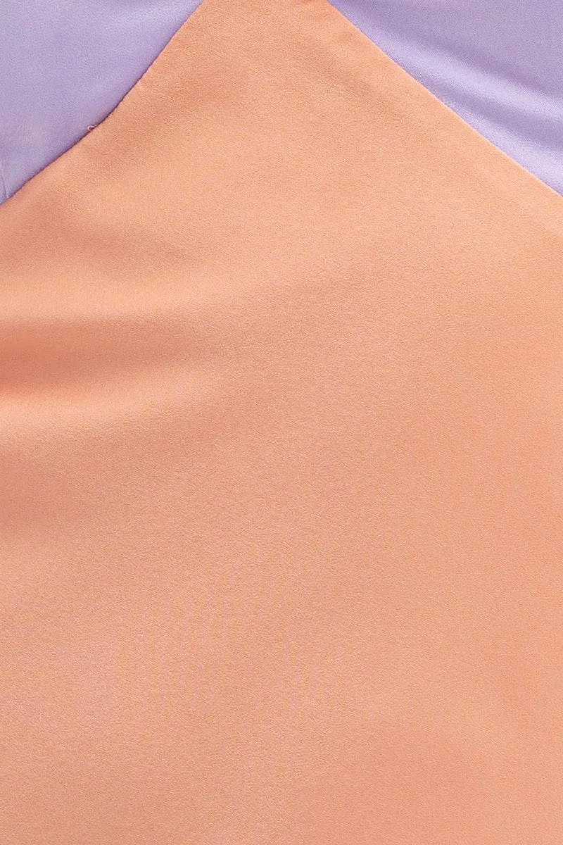 Multi Slip Dress Midi V Neck Colour Block Satin