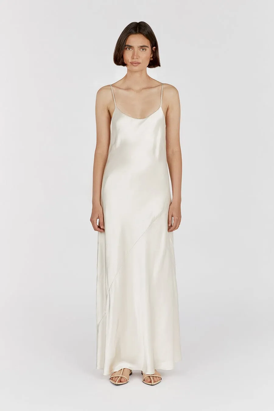 MYA CREAM SATIN SLIP MAXI DRESS
