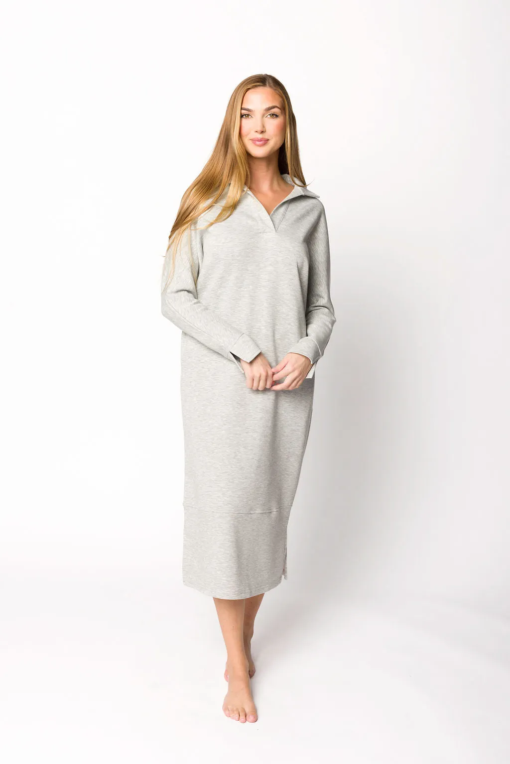 Myra Collared Long Sleeve Maxi Dress in Heather Grey