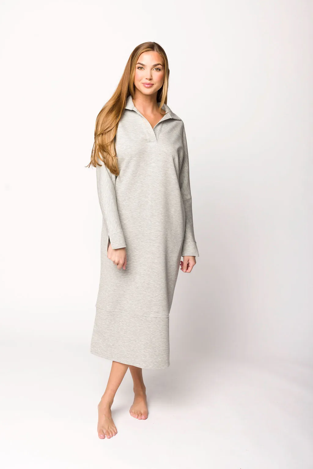 Myra Collared Long Sleeve Maxi Dress in Heather Grey