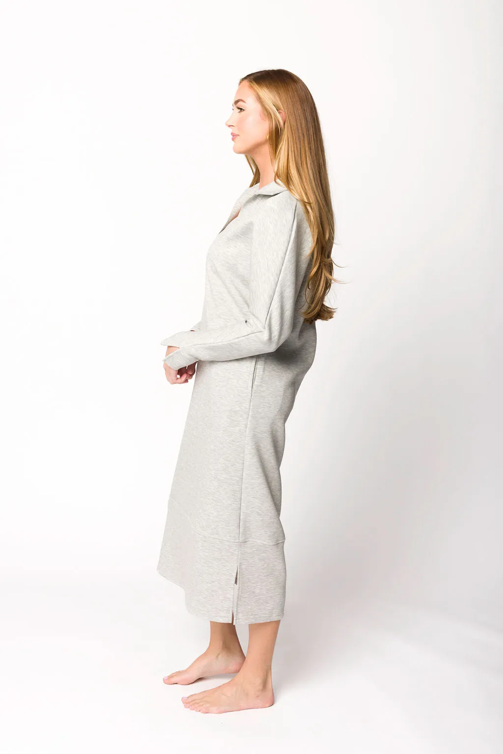 Myra Collared Long Sleeve Maxi Dress in Heather Grey