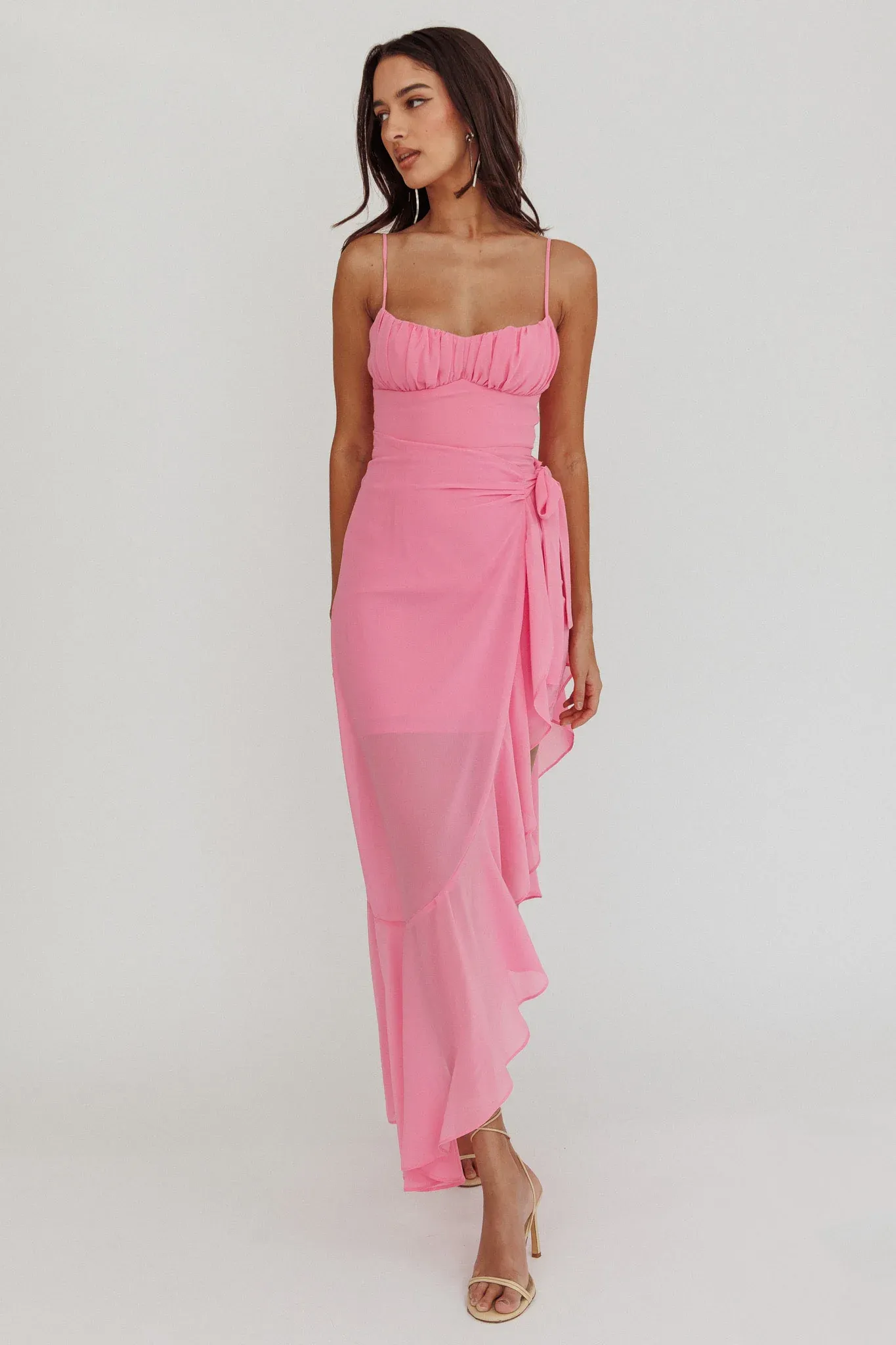 Nerida Waist Tie Asymmetric Dress Pink