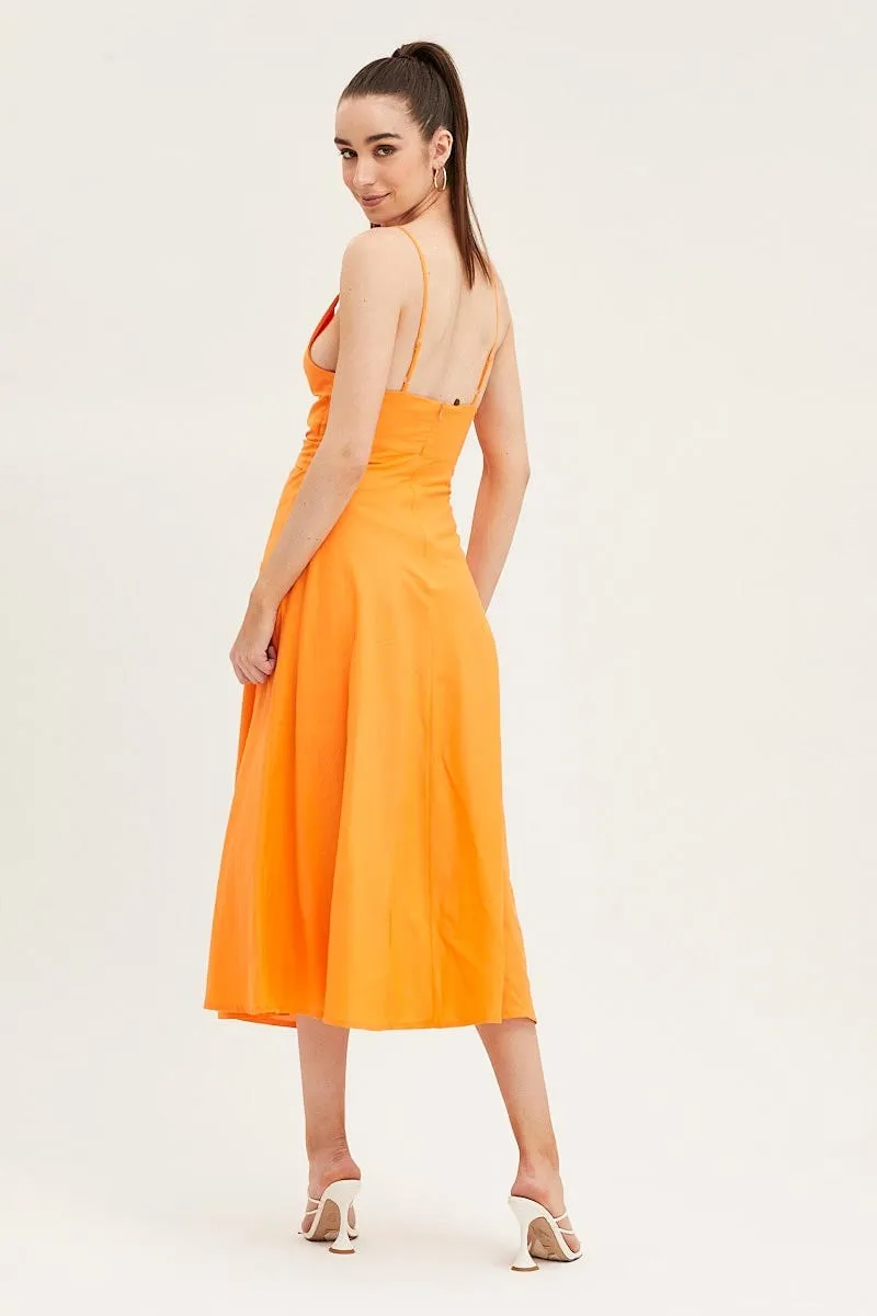 Orange A Line Dress Midi
