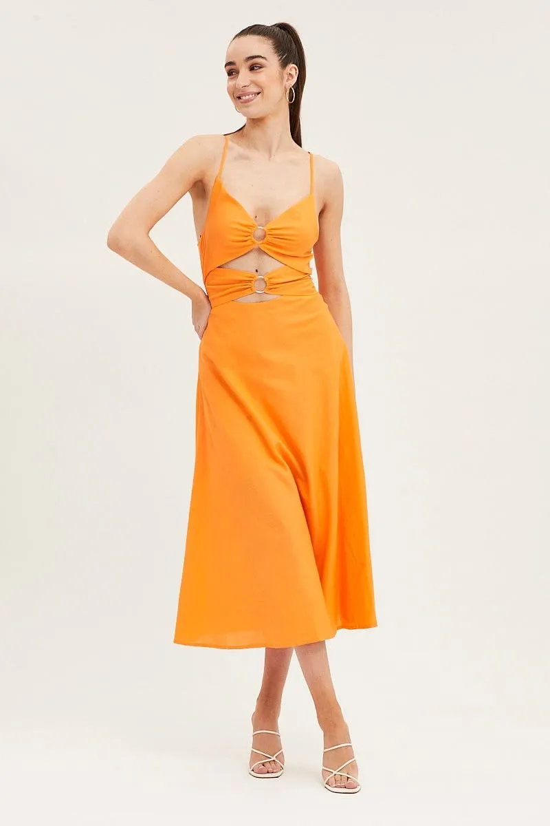 Orange A Line Dress Midi