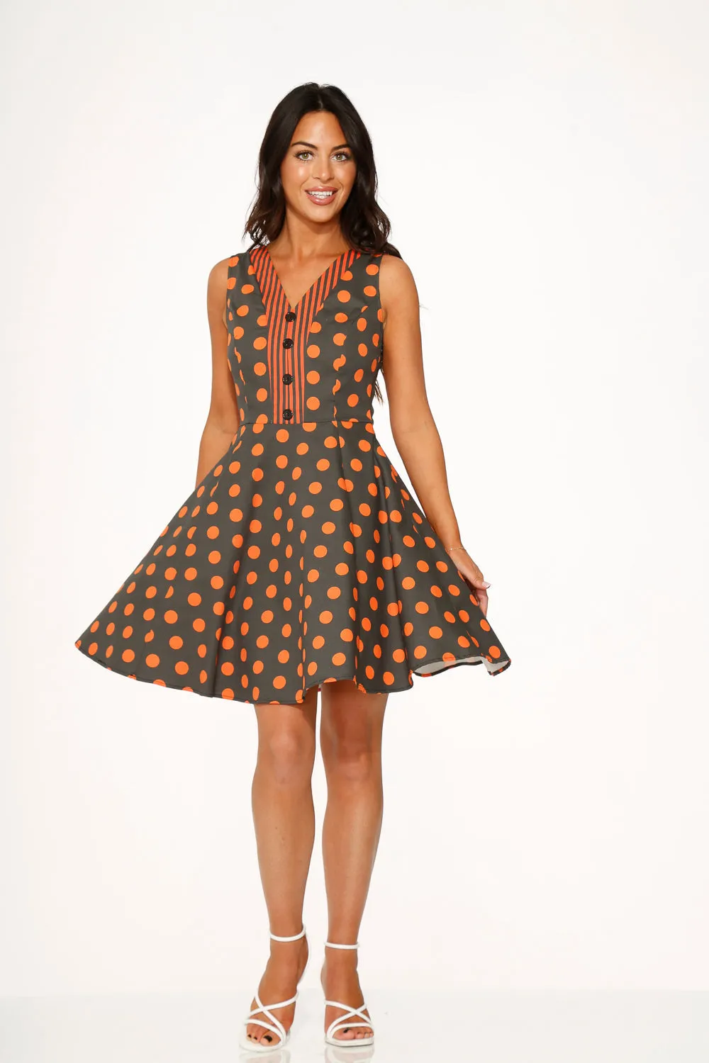 Orange Polka Dot Swing Mini Dress