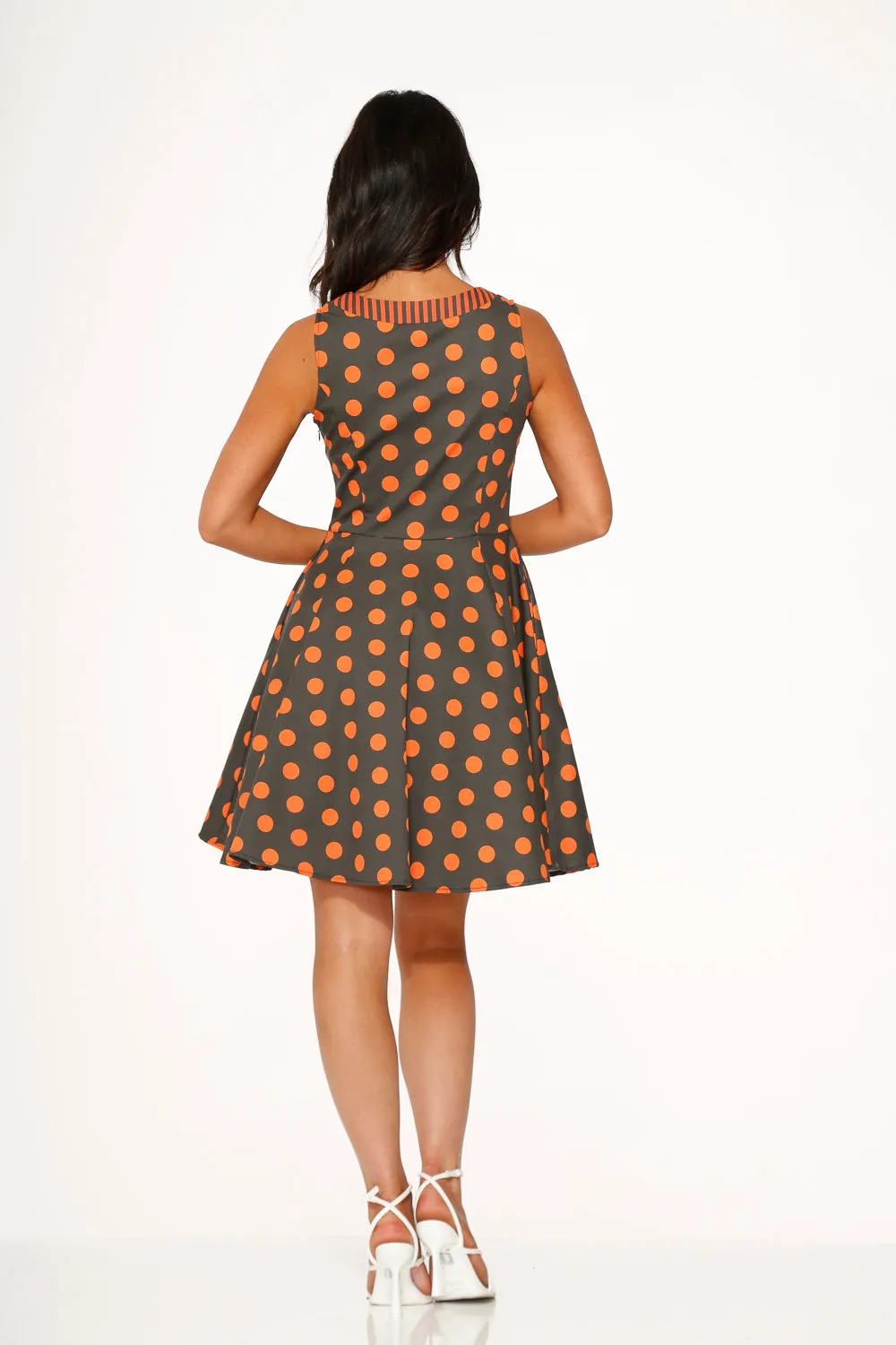 Orange Polka Dot Swing Mini Dress