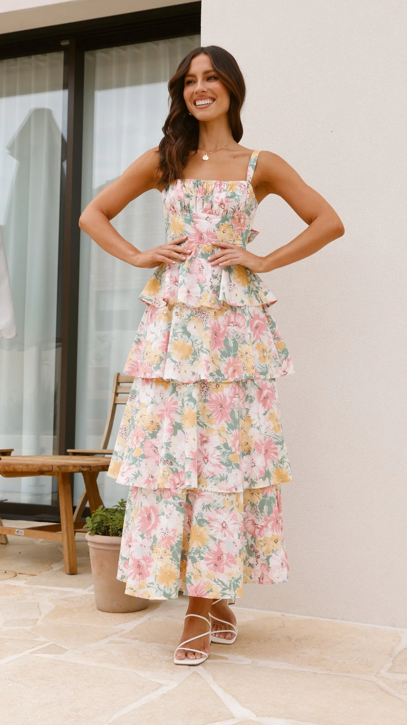 Page Maxi Dress - Blush / Yellow Floral