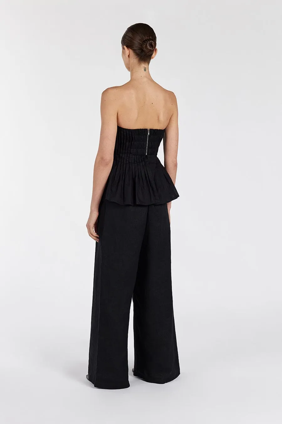 PAIGE BLACK LINEN BLEND STRAPLESS TOP