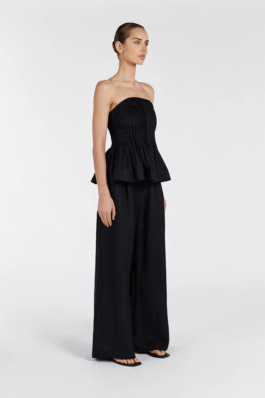PAIGE BLACK LINEN BLEND STRAPLESS TOP