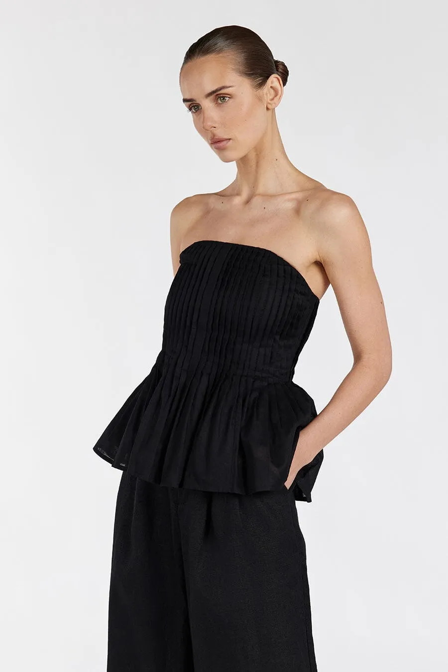 PAIGE BLACK LINEN BLEND STRAPLESS TOP