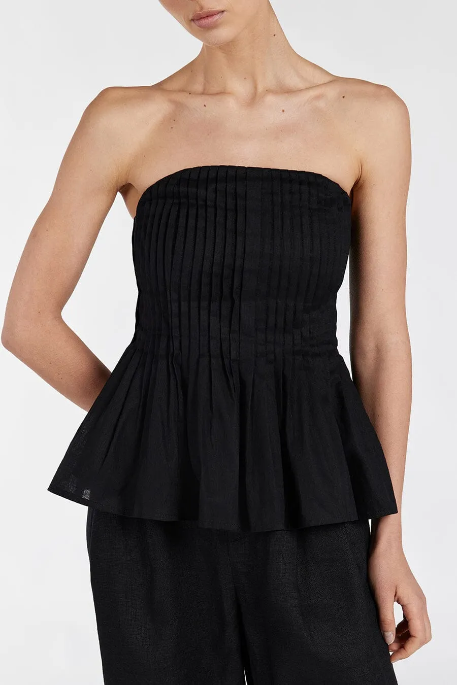 PAIGE BLACK LINEN BLEND STRAPLESS TOP