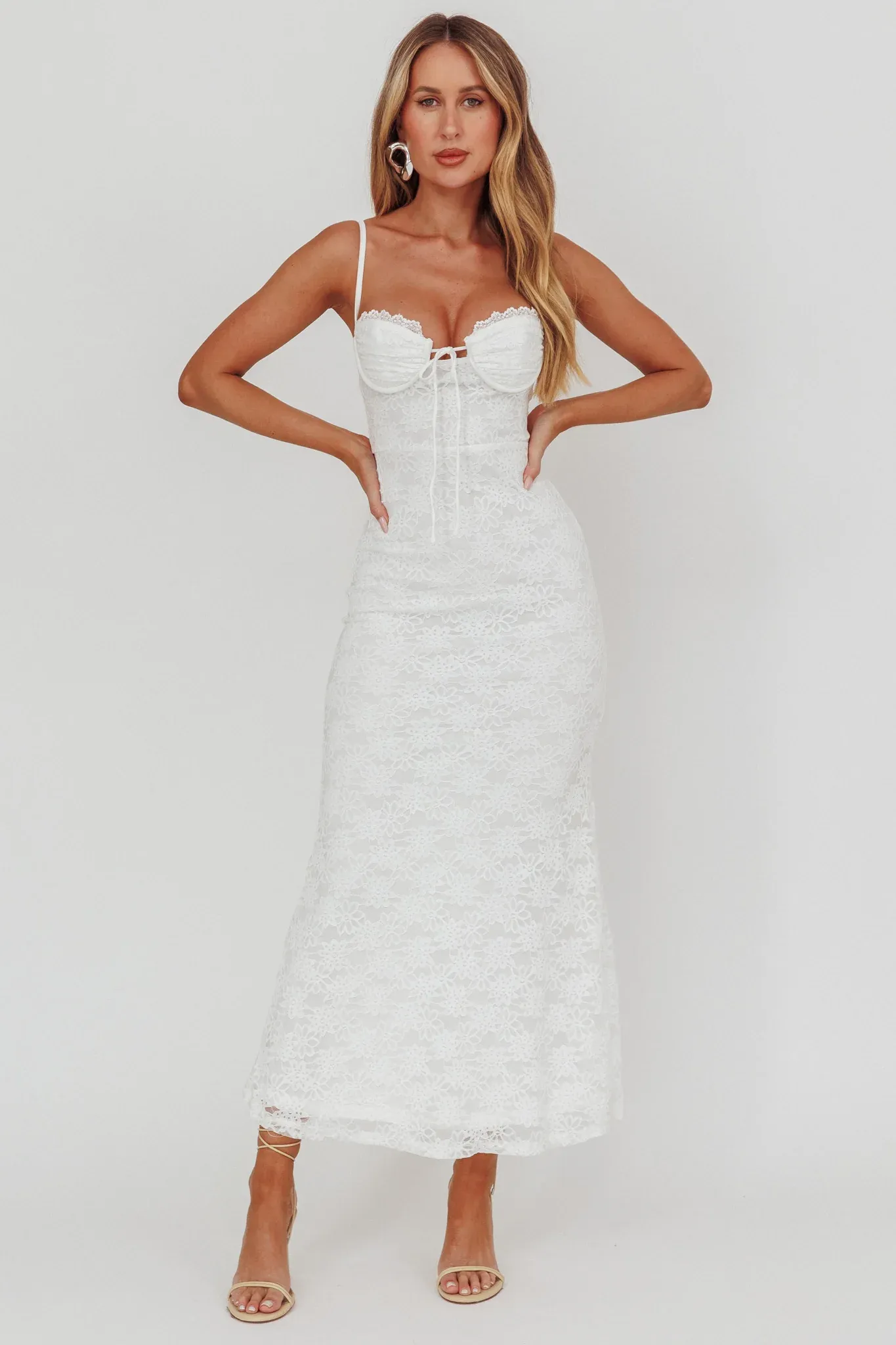 Passione Tied Bust Lace Maxi Dress White