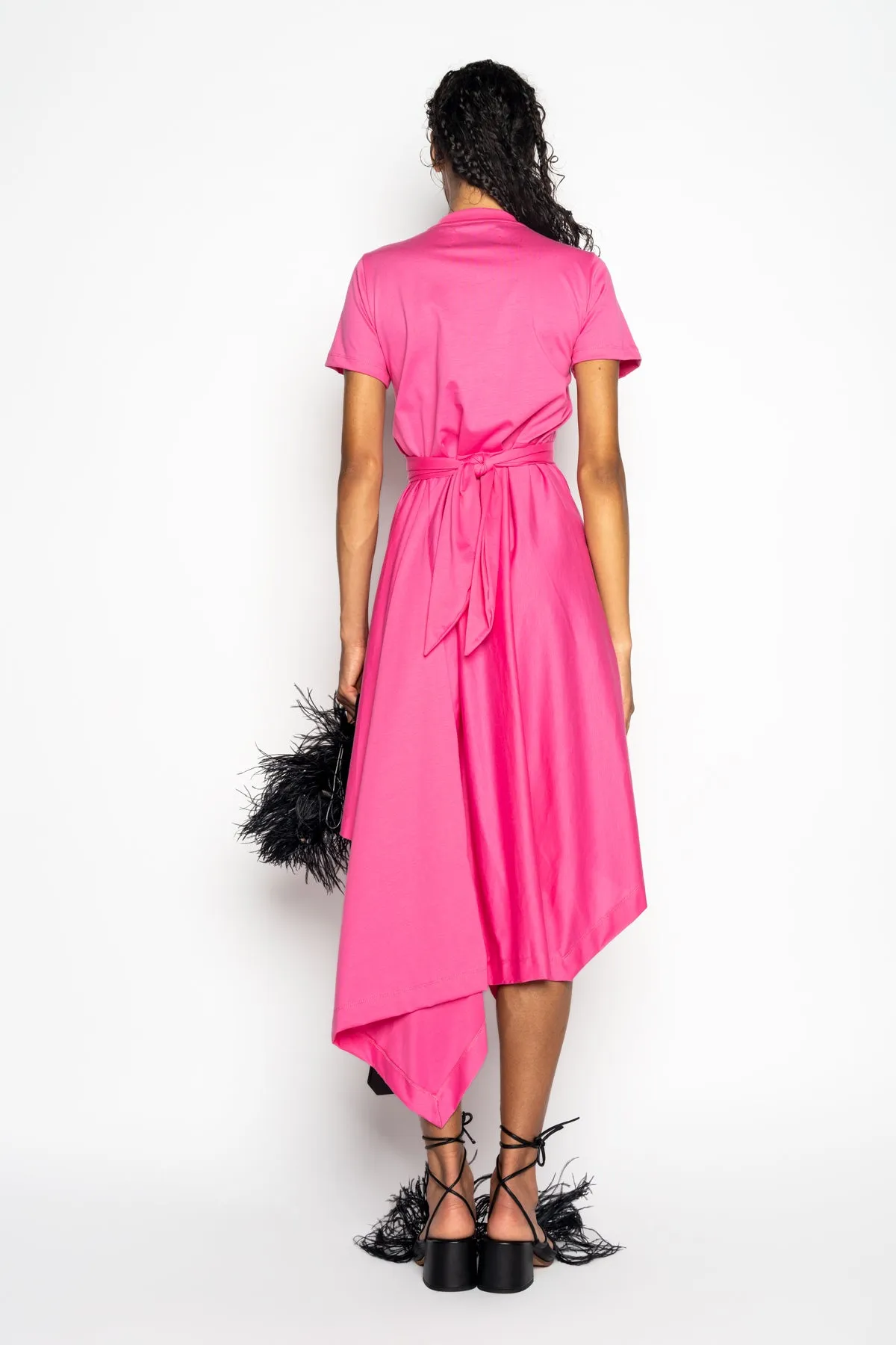 PINK CROSS WAIST DRAPE T-SHIRT DRESS