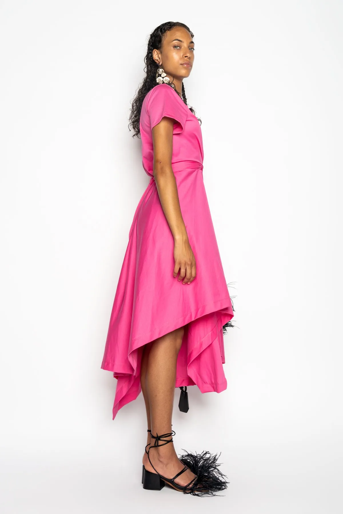 PINK CROSS WAIST DRAPE T-SHIRT DRESS