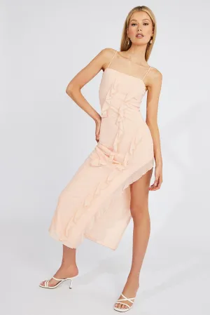 Pink Maxi Dress Frilled Mesh