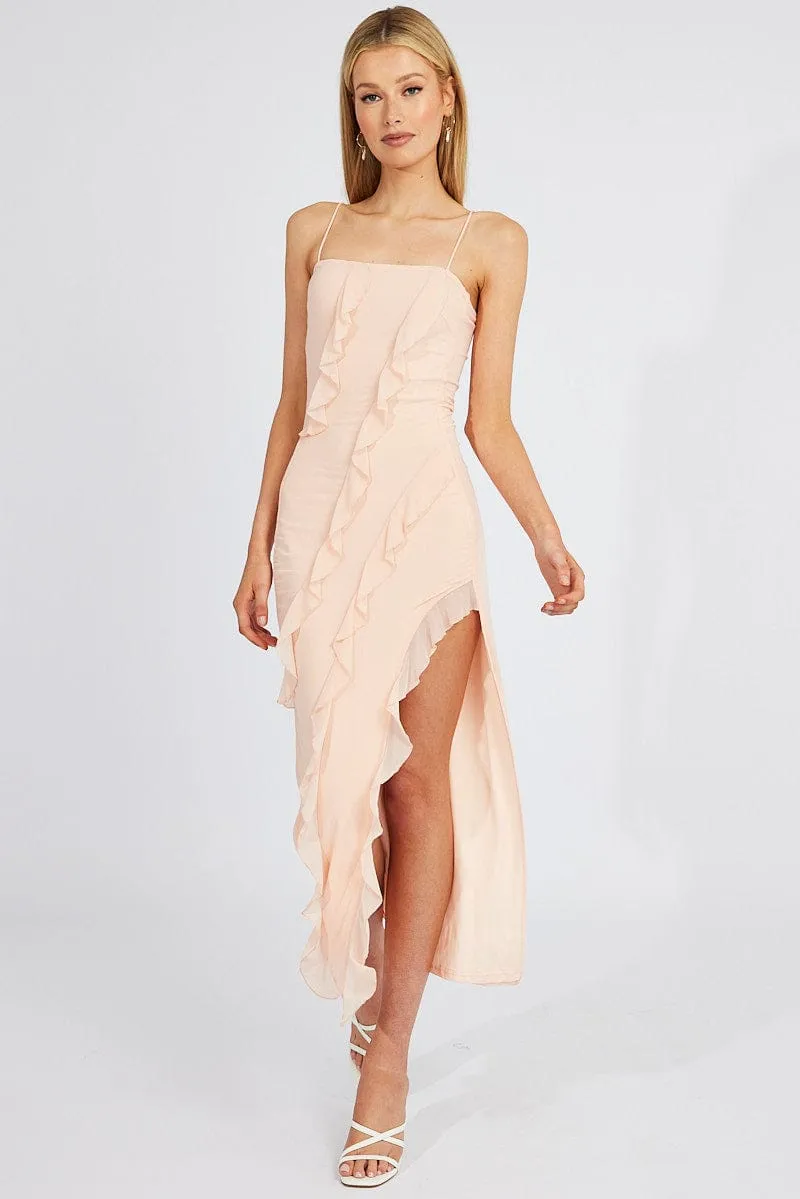 Pink Maxi Dress Frilled Mesh