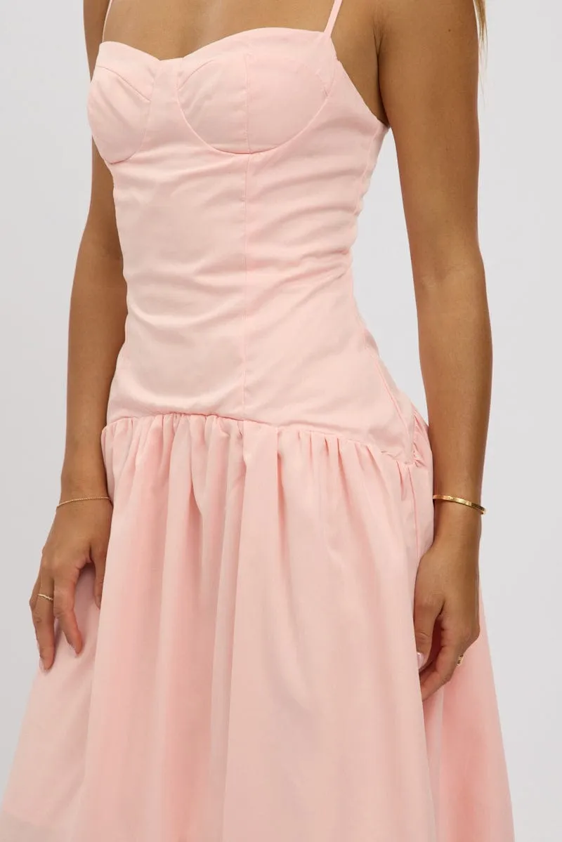 Pink Midi Dress Drop Waist
