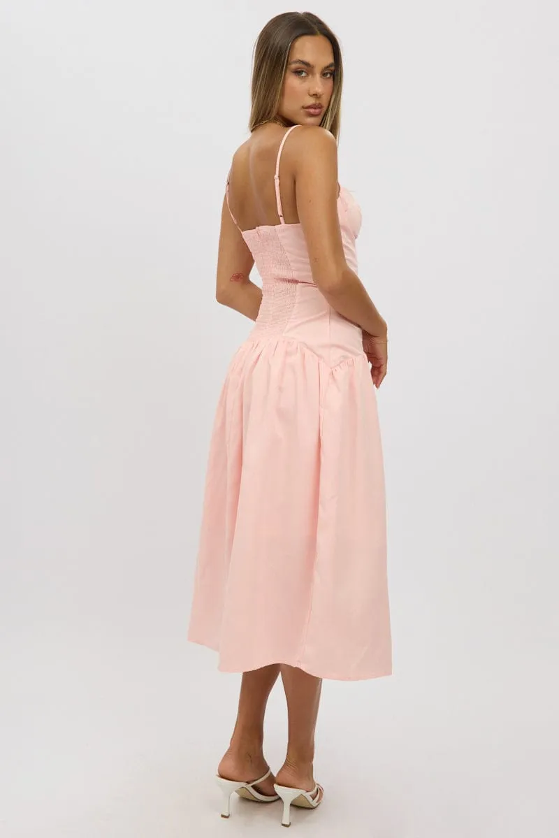 Pink Midi Dress Drop Waist