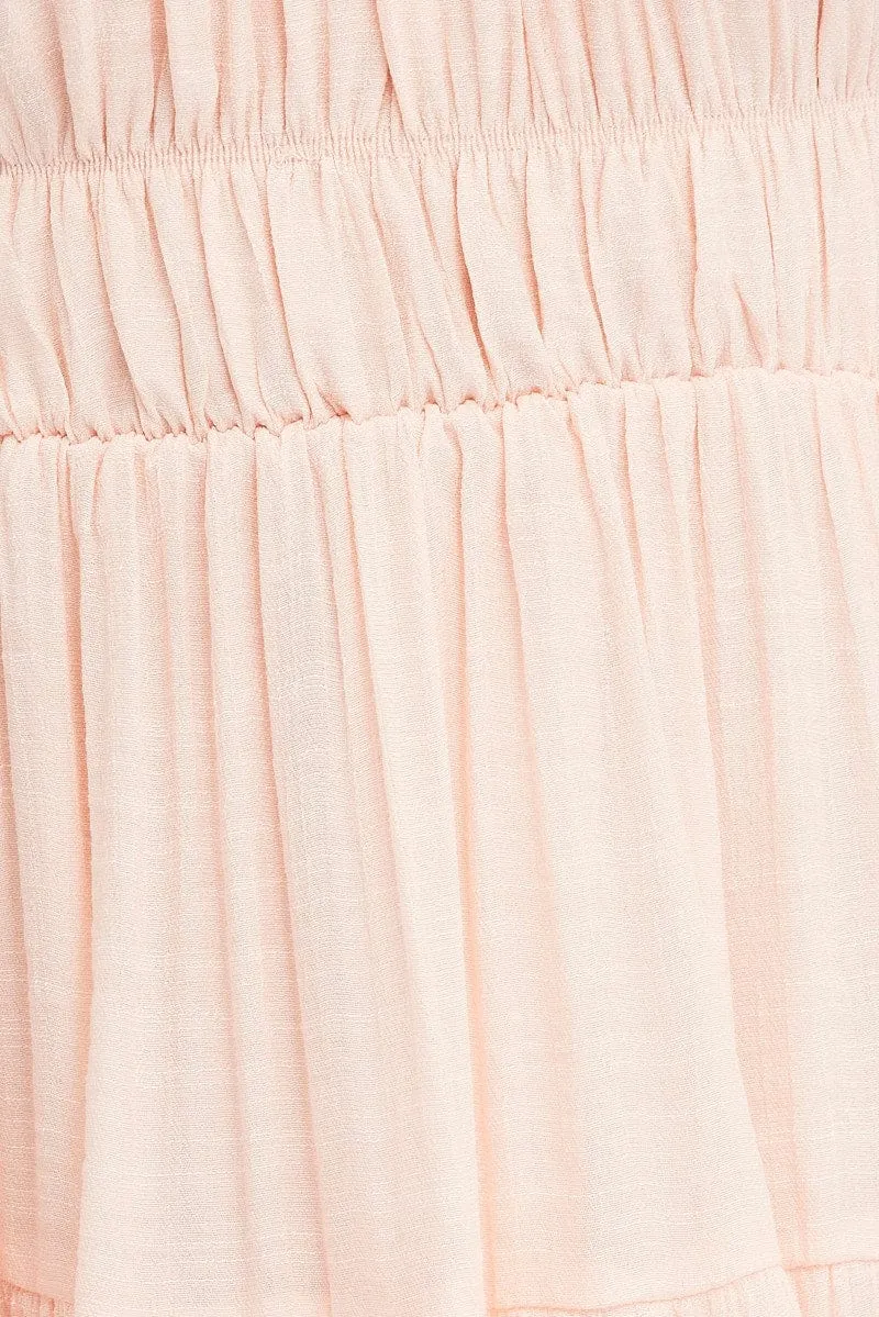 Pink Midi Dress Short Sleeve Ruched