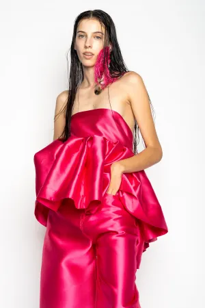 PINK STRAPLESS PEPLUM TOP