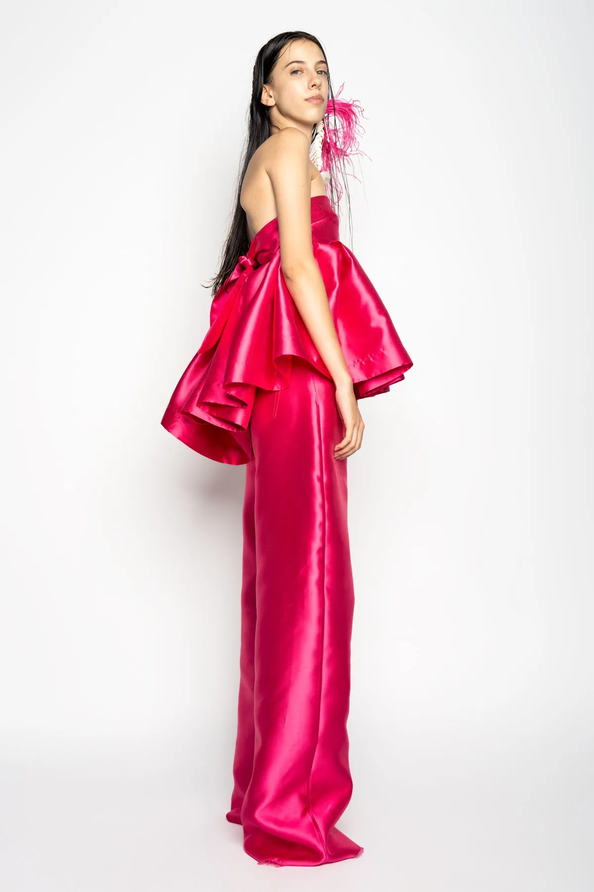 PINK STRAPLESS PEPLUM TOP