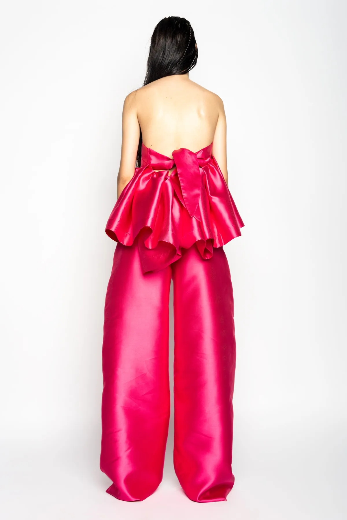 PINK STRAPLESS PEPLUM TOP