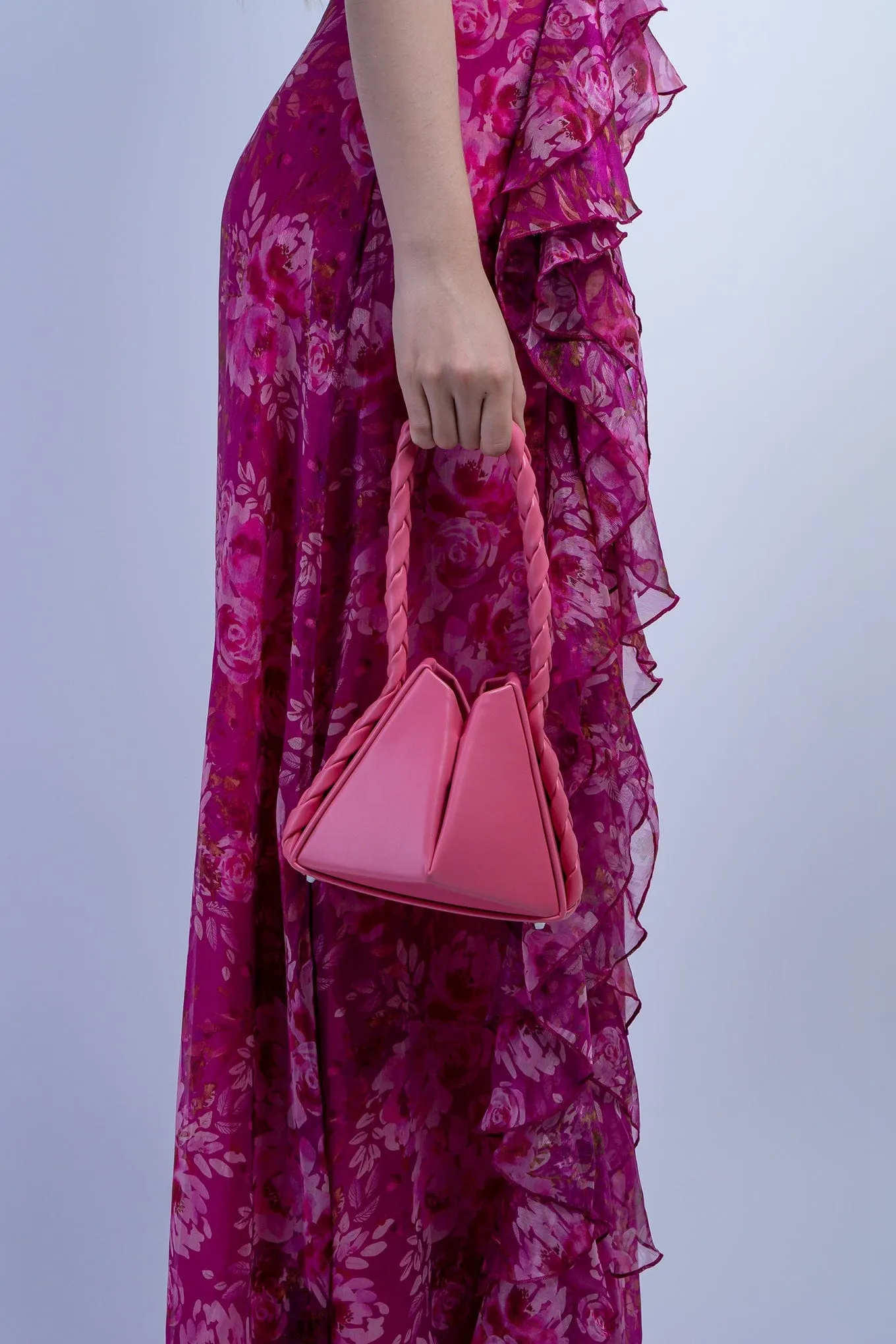 Pink Triangle Braided Strap Bucket Bag