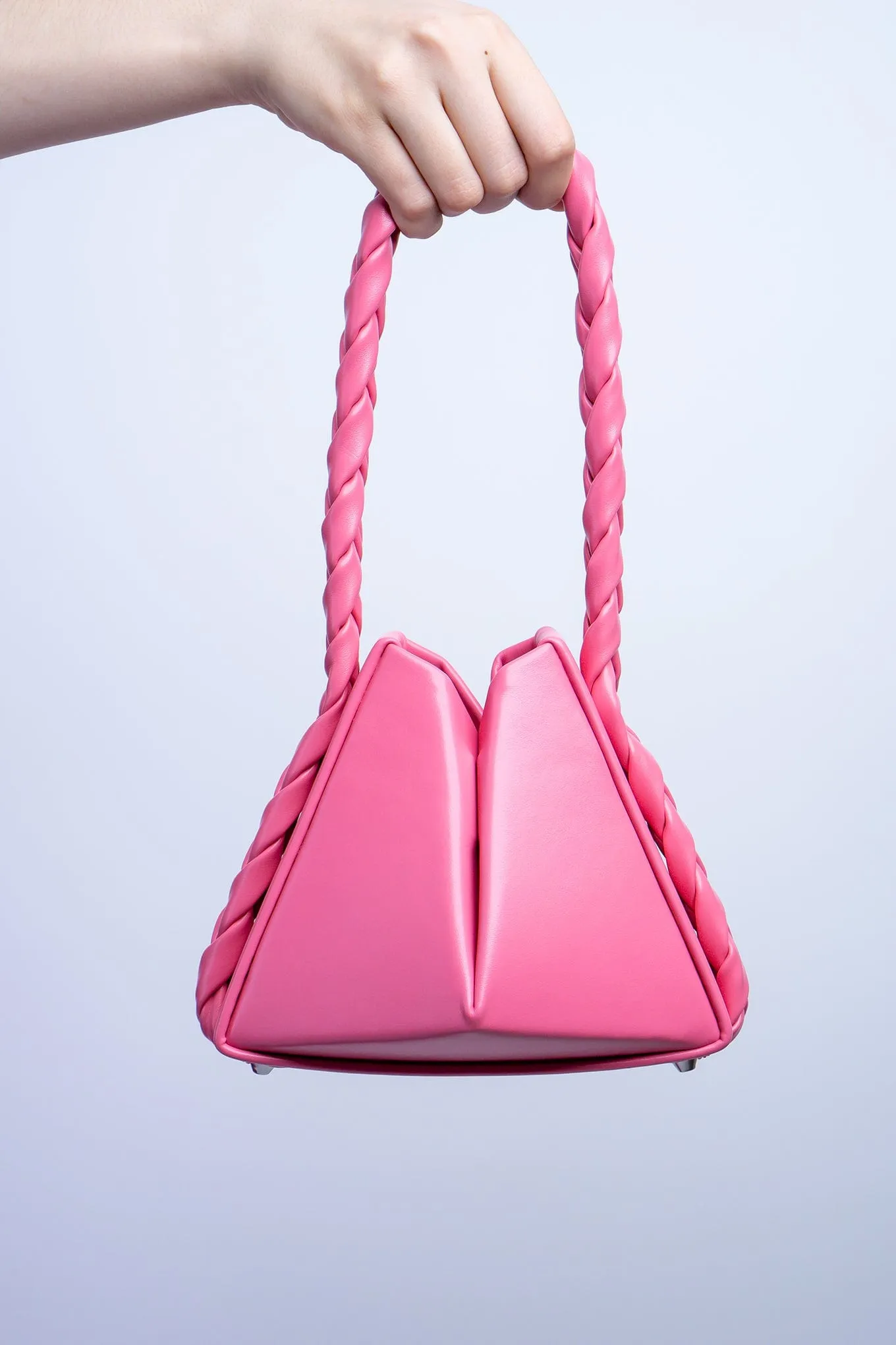 Pink Triangle Braided Strap Bucket Bag