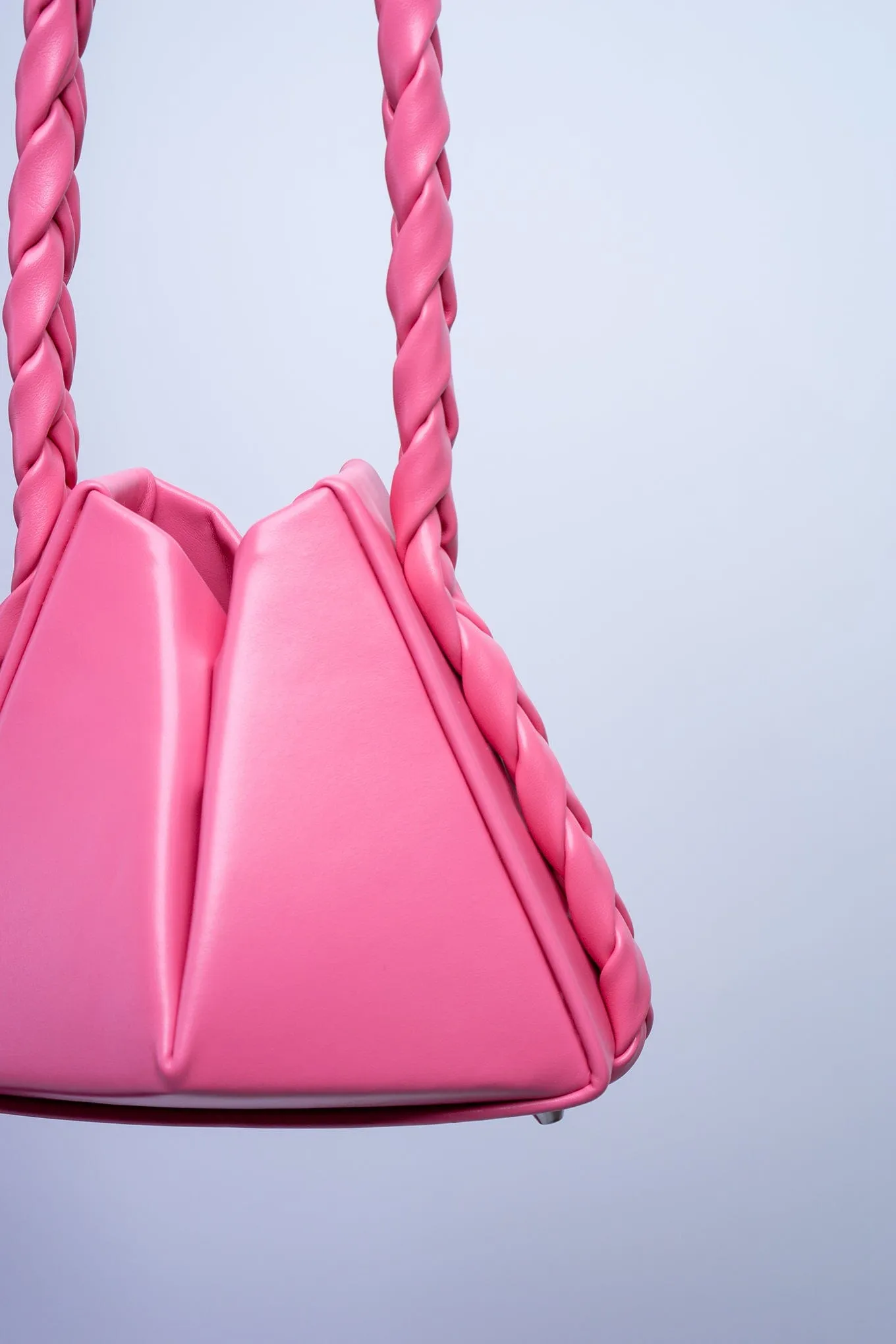 Pink Triangle Braided Strap Bucket Bag