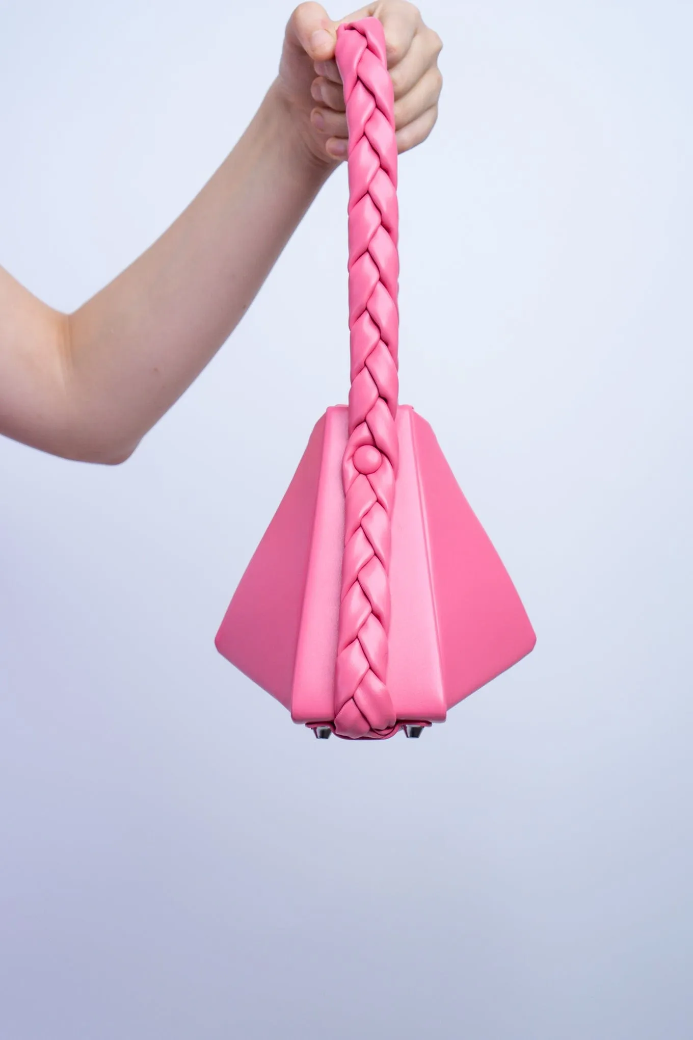 Pink Triangle Braided Strap Bucket Bag