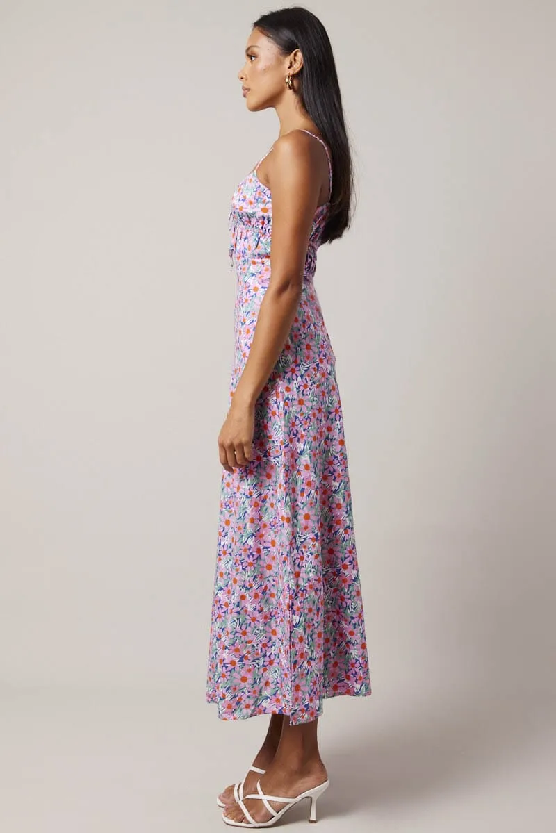 Purple Ditsy Maxi Dress Strappy