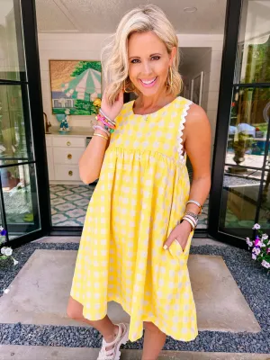 RAY OF SUNSHINE GINGHAM DRESS - YELLOW