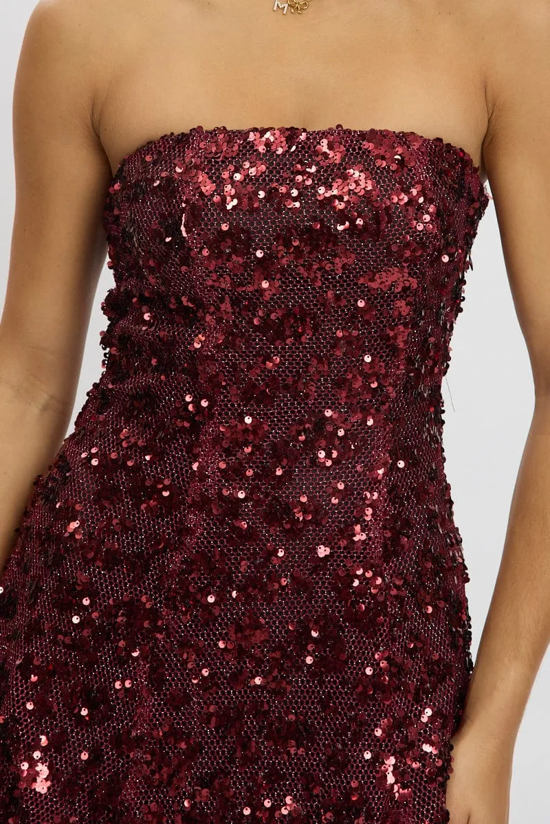 Red Mini Dress Strapless Sequin