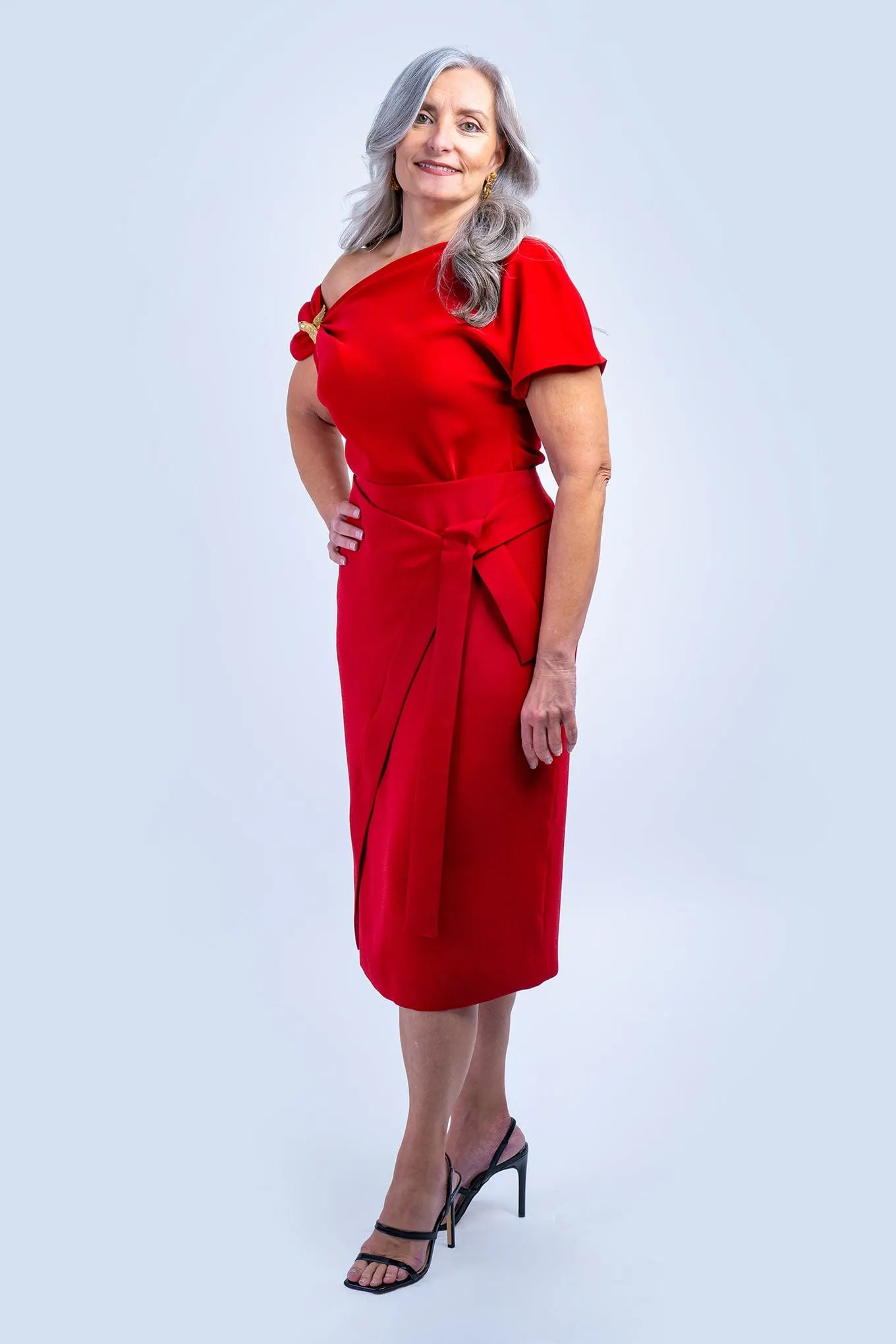 Red Misha Wrapped Midi Skirt