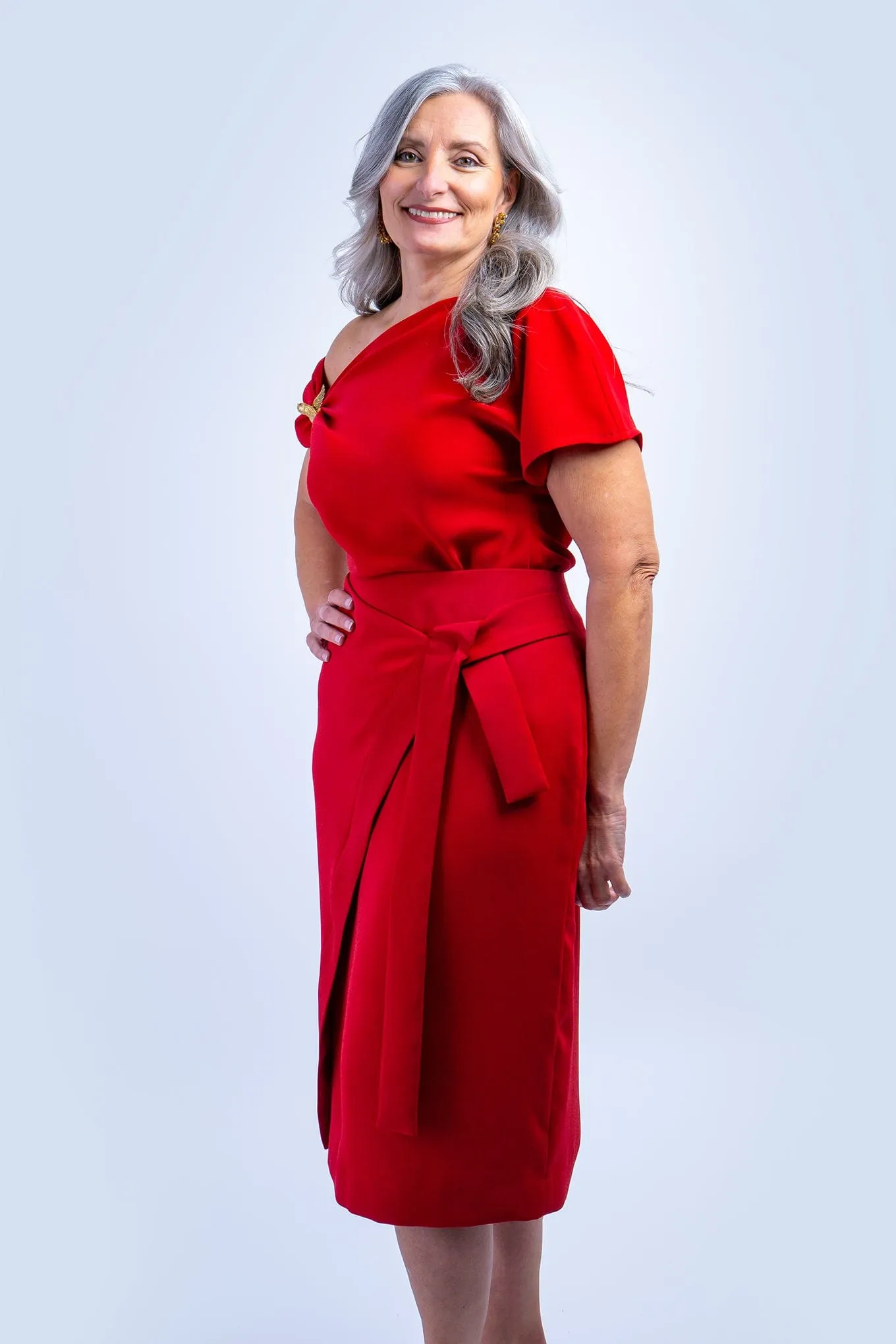 Red Misha Wrapped Midi Skirt