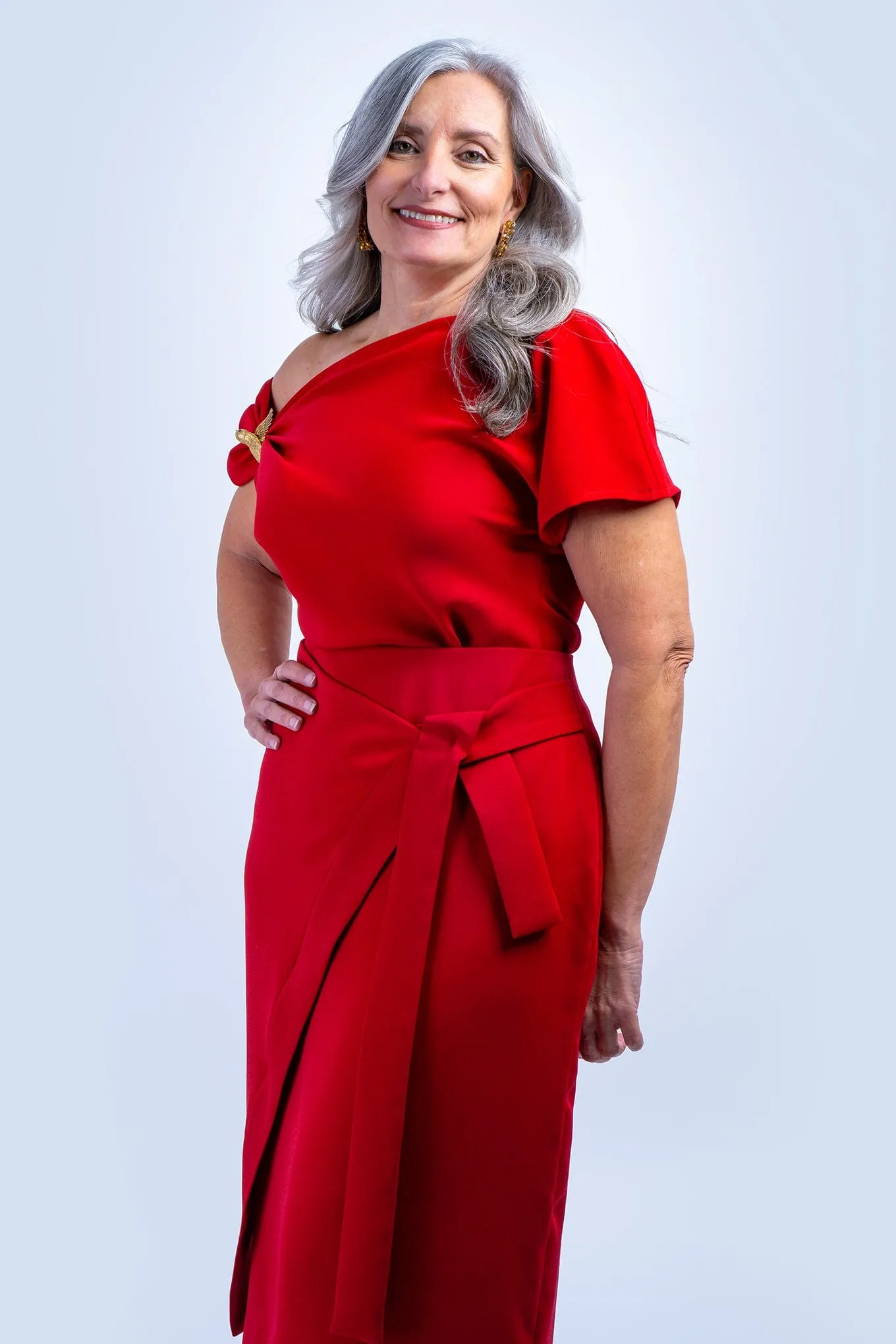 Red Misha Wrapped Midi Skirt