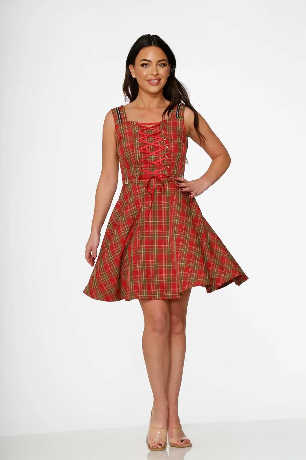 Red Plaid Swing Dress