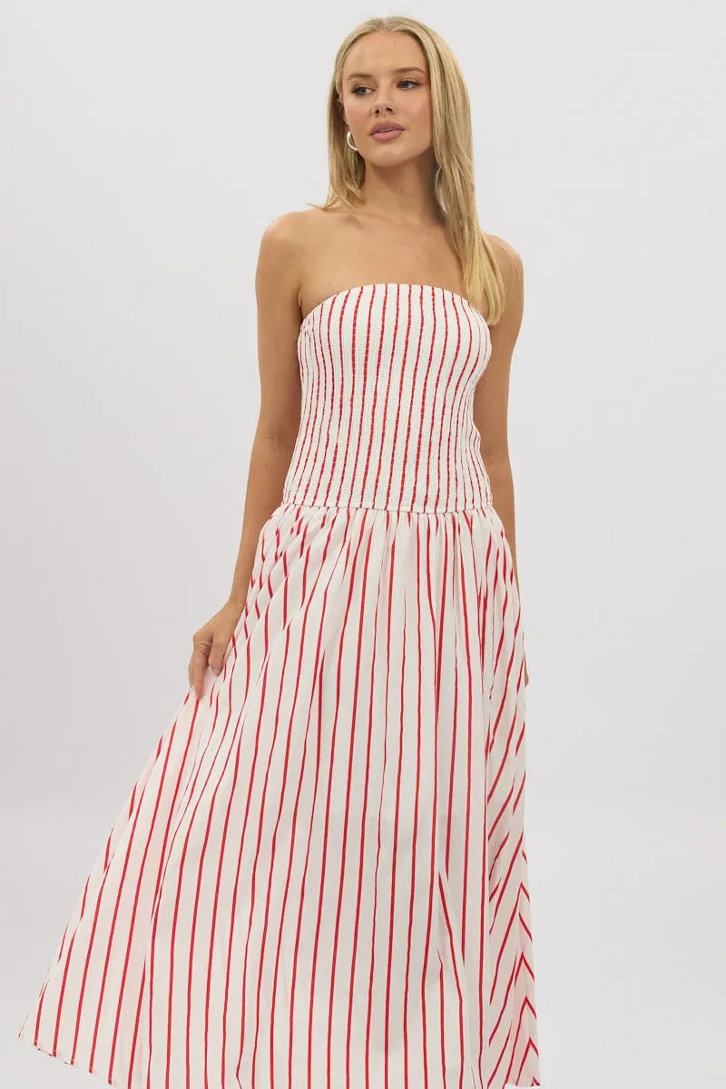 Red Stripe Strapless Maxi Dress