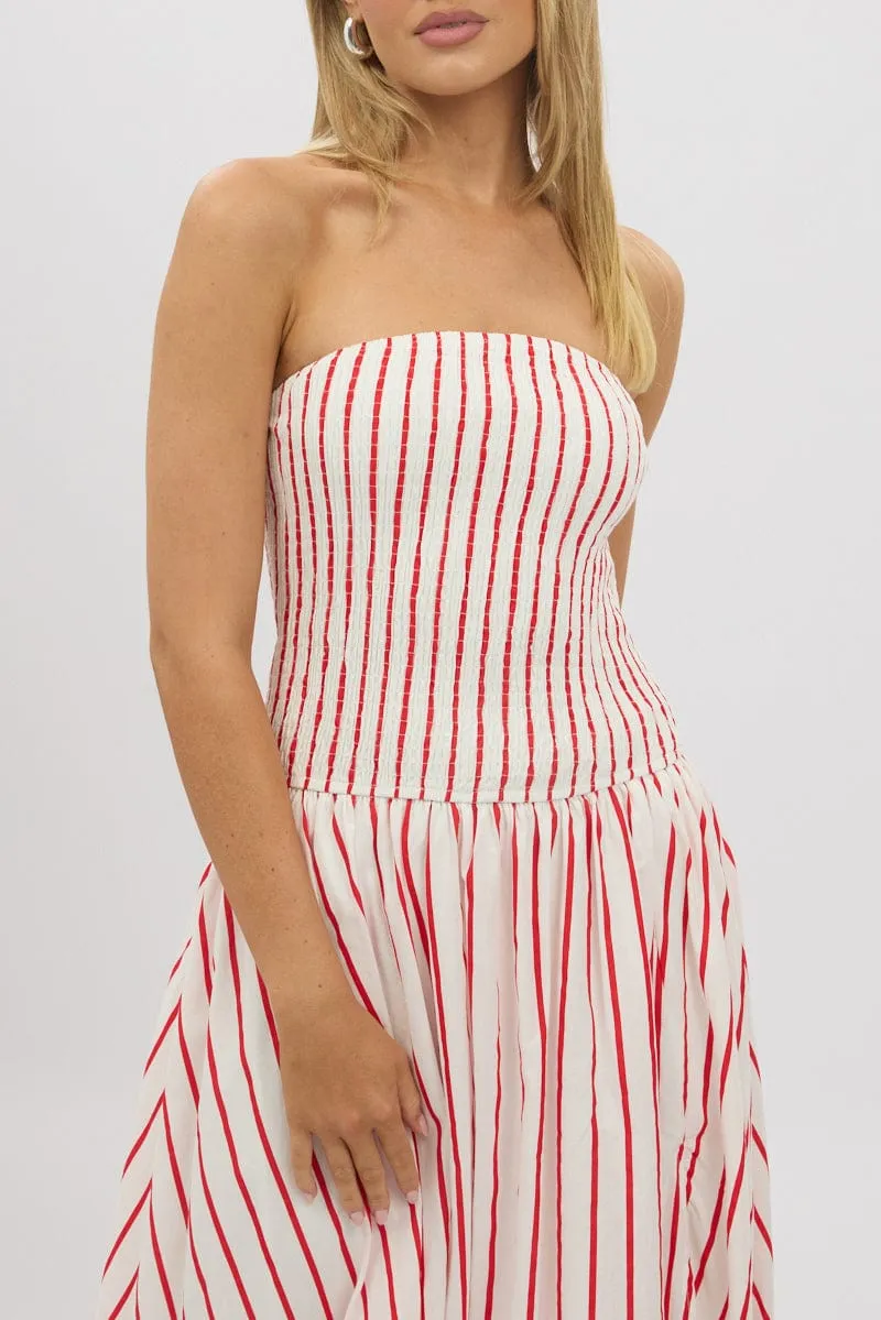 Red Stripe Strapless Maxi Dress