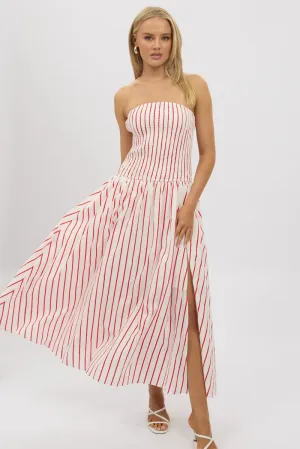 Red Stripe Strapless Maxi Dress