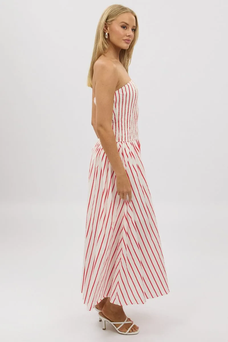 Red Stripe Strapless Maxi Dress