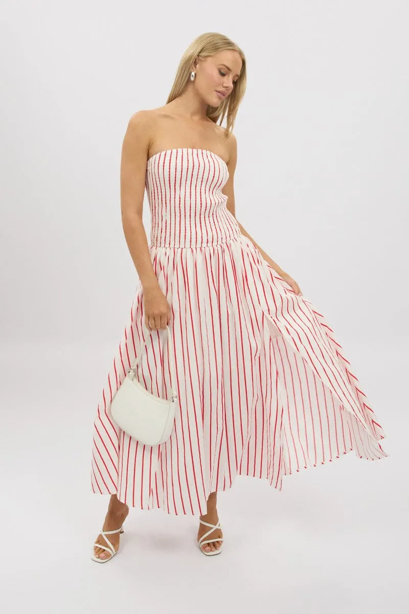 Red Stripe Strapless Maxi Dress