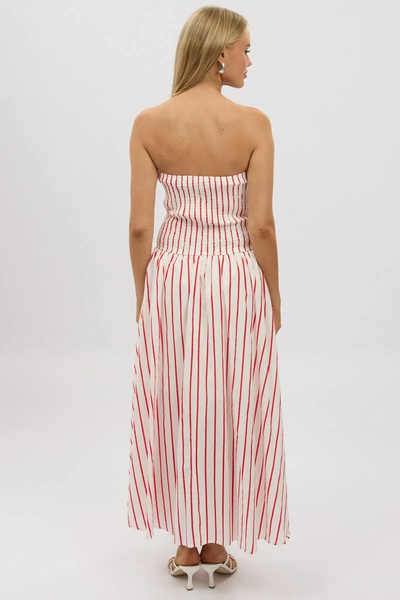 Red Stripe Strapless Maxi Dress